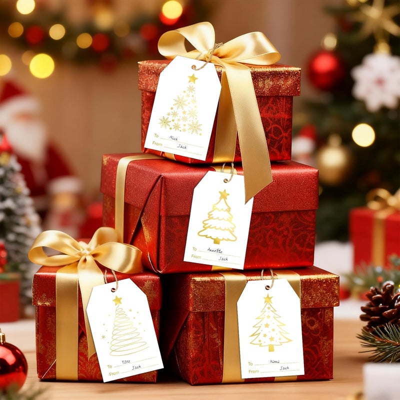 g2plus 60Pcs Gold Christmas Gift Tags - 4 Styles Christmas Name Tags, Xmas Tree Holiday Paper Gift Tags with String for DIY Crafts, Party Favors, Gift Exchange, Stocking Stuffers - Image 4
